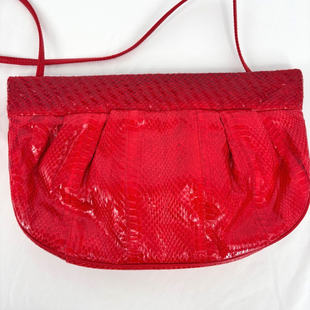 Aspects Red Snakeskin Pleated Clutch Crossbody Bag Vintage Exotic Leather